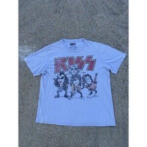 KISS Caricature Cartoon Acid Wash Men's XL Double Stitched
